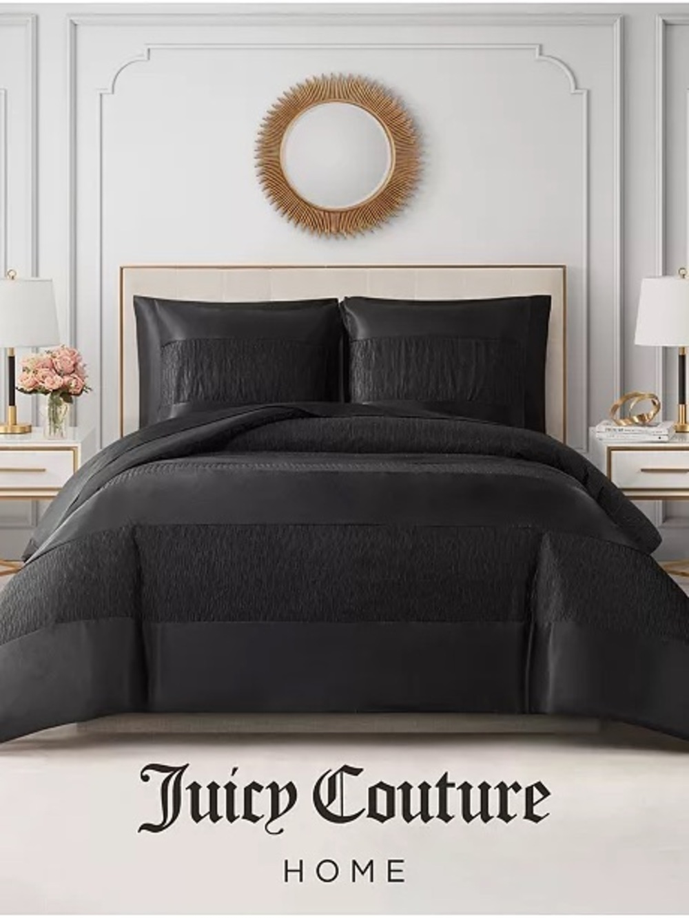 New Juicy Couture Black Full Queen Duvet Two Sham Set 90 x 90